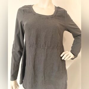 FLAX linen blend charcoal grey long top shirt sz SMALL P